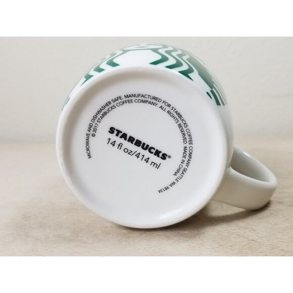 Starbucks Mermaid Logo Coffee Mug Teacup 14oz White Green 2017 Porcelain 3 3/4" - Picture 10 of 13